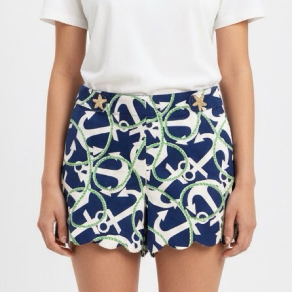 Mud Pie Shorts with Scalloped Hemline Anchor Design & Starfish Buttons S